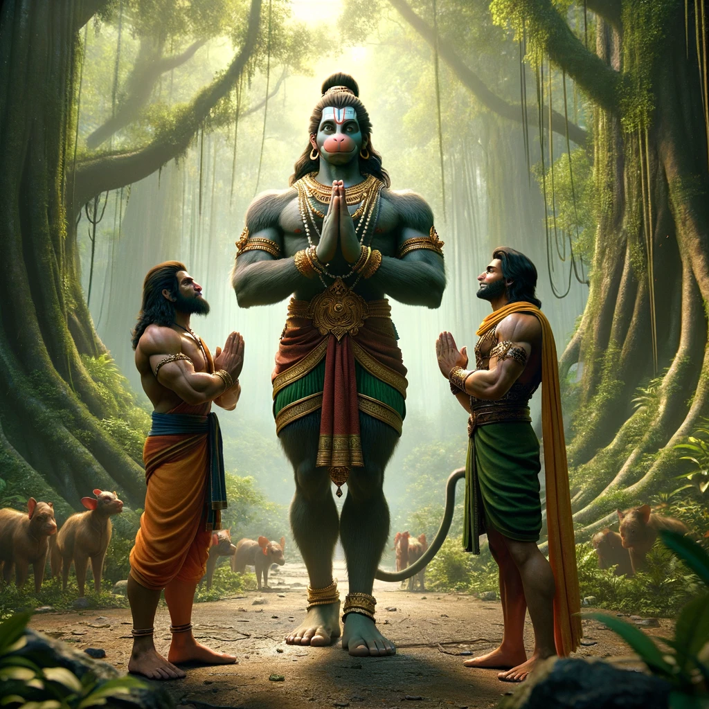 Hanuman Meets Rama and Lakshmana